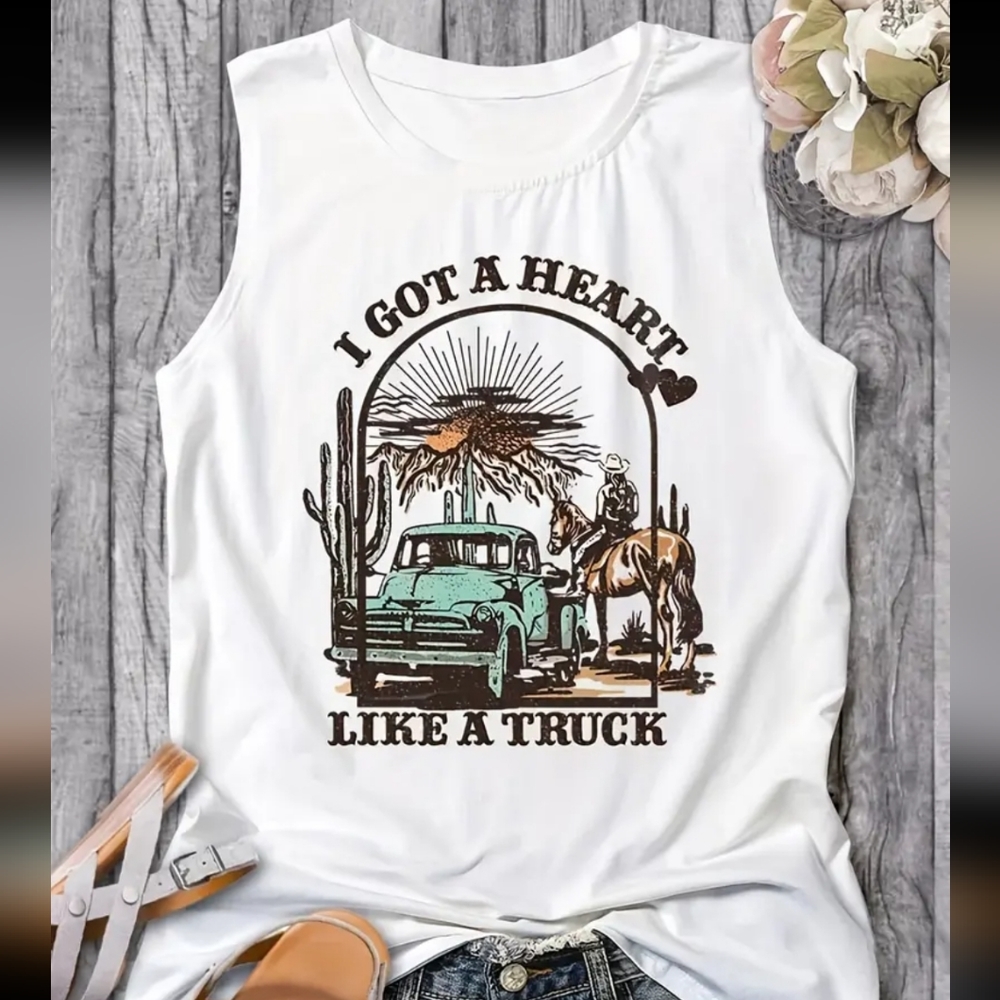 White 'I Got A Heart Like A Truck' Graphic Tank Top